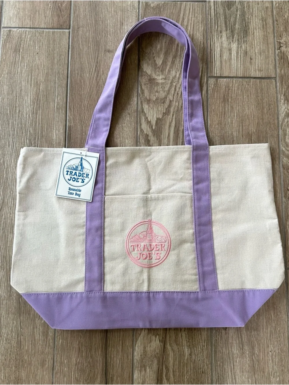 Trader Joe’s Cream Canvas Large Tote with Lavender Trim
